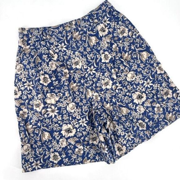 Talbots Women's Blue Vintage Floral Hi-Rise Linen Blend Shorts Size 6 - Picture 1 of 8